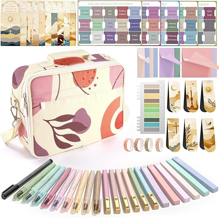 WEMATE 76 PCS Bible Study Supplies with Case, 15 No Bleed Highlighters and Pens, Washi Tape, Tran... | Amazon (US)
