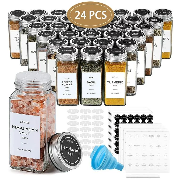 24 Pcs Glass Spice Jars/Bottles - 4oz Empty Square Spice Containers with 10 Spice Labels - Shaker... | Walmart (US)