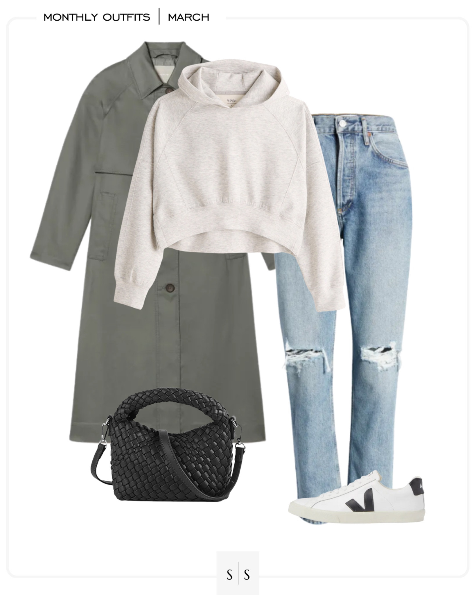 Monthly outfit planner : MARCH looks | #straightjean #hoodedsweatshirt #trench #classicstyle #casualchic #springoutfit | See entire calendar on thesarahstories.com ✨

#LTKstyletip