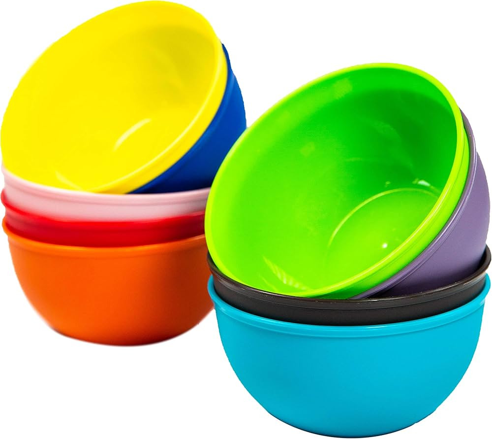 Youngever 9 Pack 10 Ounce Plastic Bowls, Kids Plastic Bowls, Set of 9 (9 Rainbow Colors) | Amazon (US)