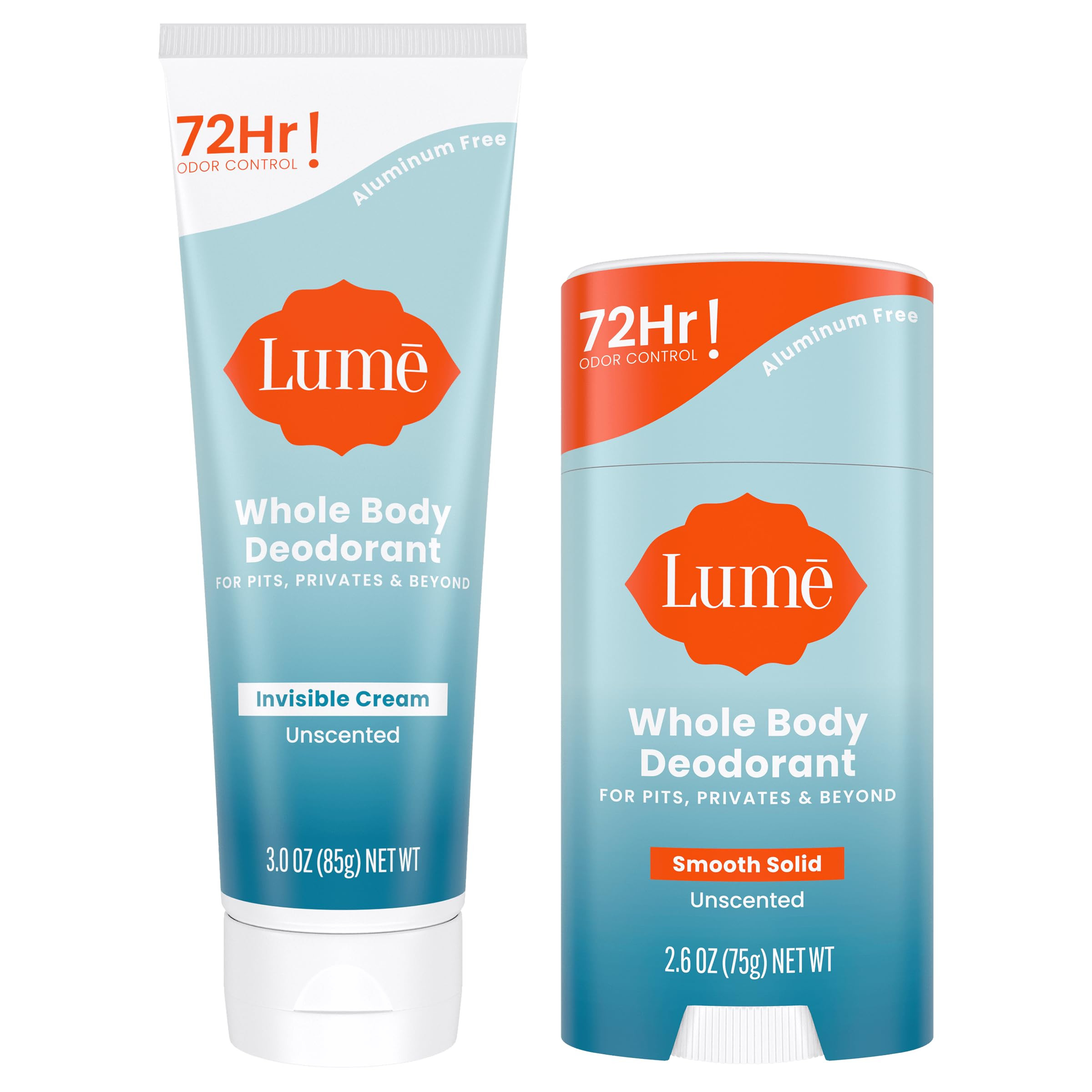 Lume Whole Body Deodorant - Invisible Cream and Solid Unscented - 72 Hour Odor Control - Aluminum... | Amazon (US)
