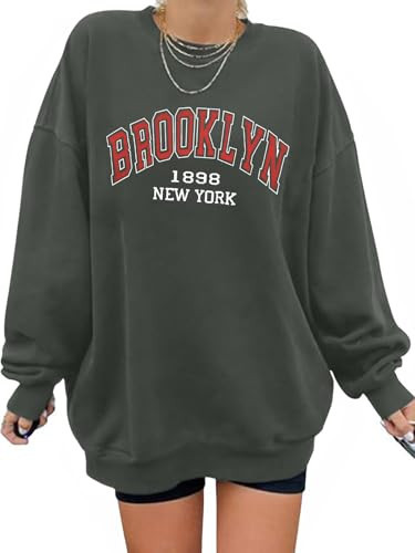 DOOLECK Women's Brooklyn Graphic Sweatshirts Oversized Sweatshirt Crewneck Long Sleeve(Green, S) | Amazon (US)