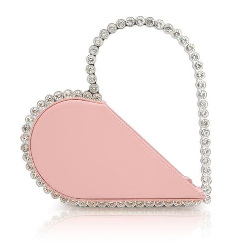 Romantic Heart Shaped Clutch With Bling Frame - Dazzling Rhinestone Evening Bag for Women - Love Shape Bridal Handbag Cute Mini Wristlet Purse for Special Occasion Prom Party Wedding Gift (Pink) | Amazon (US)