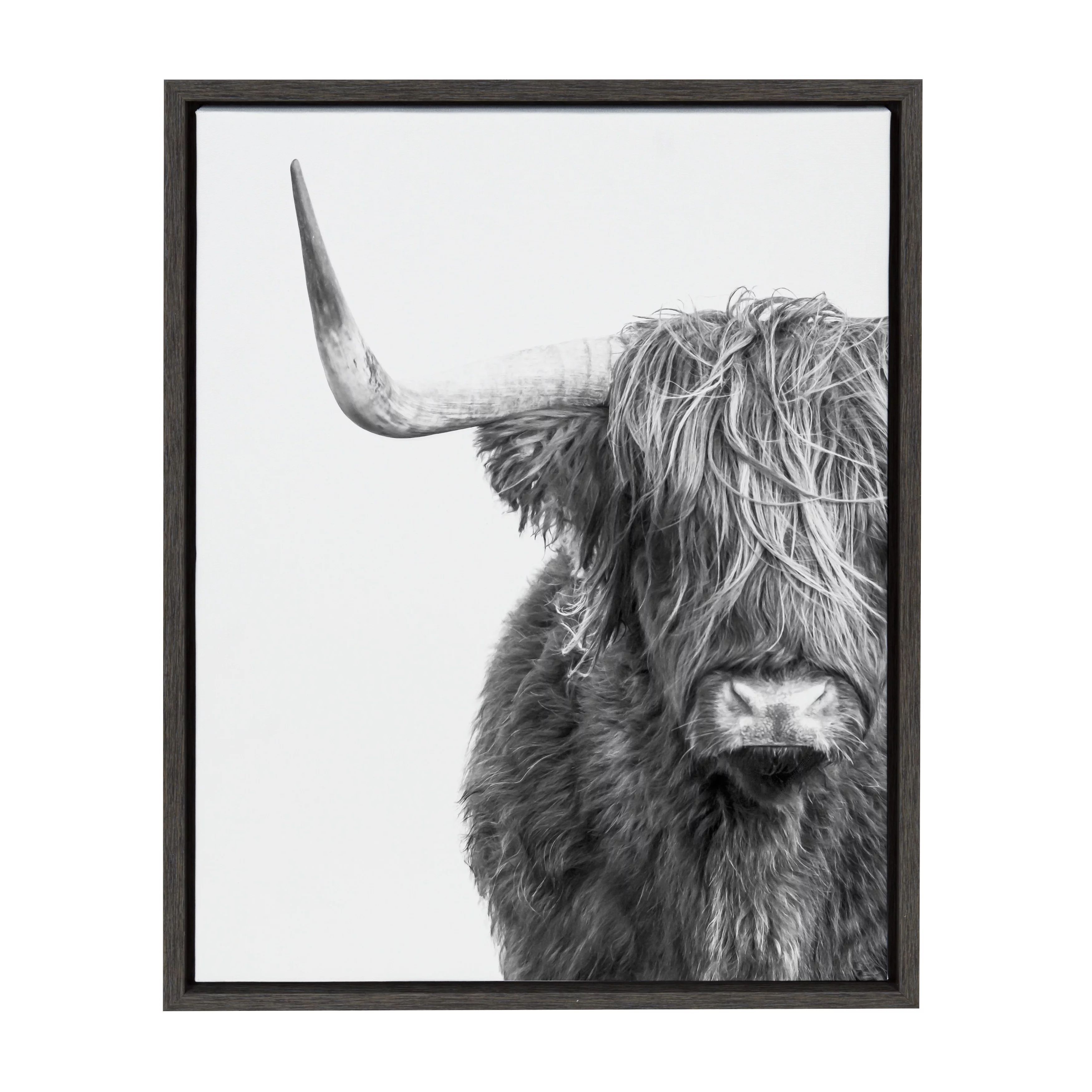 Kate and Laurel Sylvie Highland Cow Black and White Portrait Dark Gray Framed Canvas by Amy Peter... | Walmart (US)