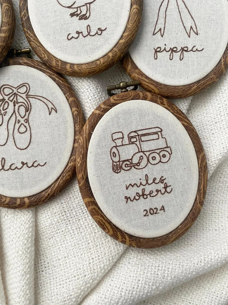 Hand Embroidered Baby Announcement Ornament: First Christmas Keepsake | Etsy (Global)