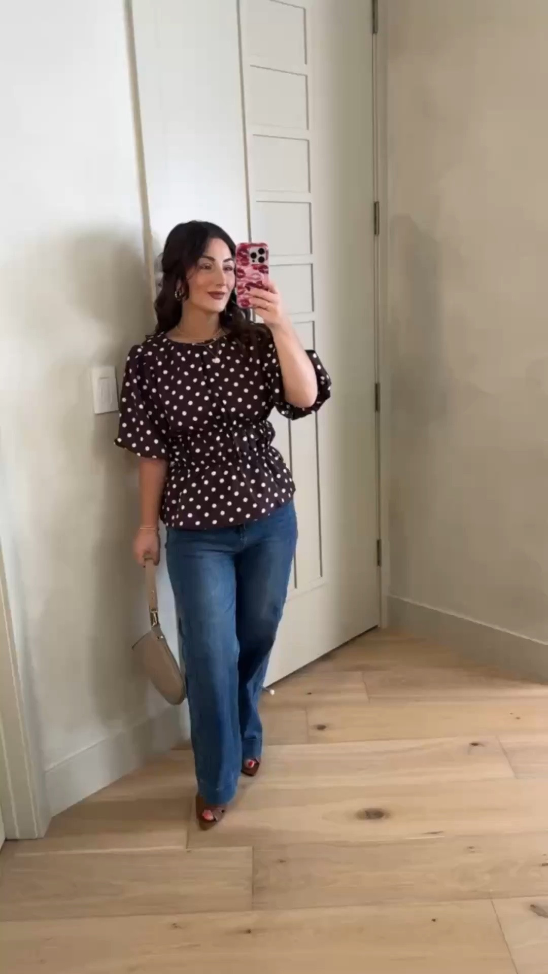 Love the details on this too! Puff sleeves to cover the arms, cinched waist and chic polka dots! 

Top size small, jeans size 4

5’0” 140lbs 
Petite friendly

#LTKootd #LTKPetite #LTKdayinmylife