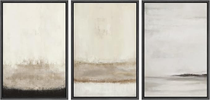 SIGNFORD Framed Canvas Print Wall Art Set Minimal Gray Tan Paint Stroke Landscape Abstract Shapes... | Amazon (US)