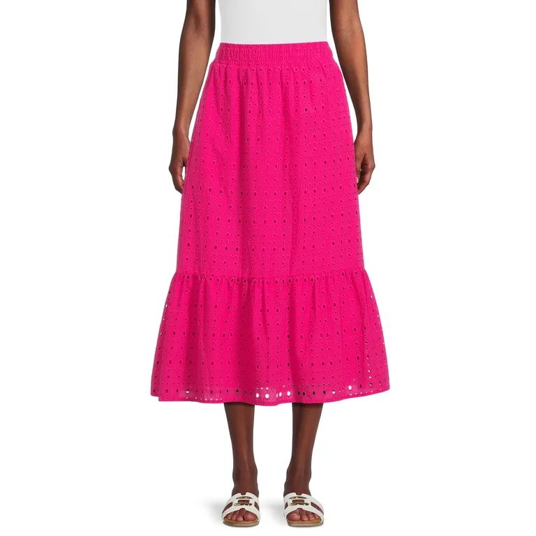 Time and Tru Women's Cotton Eyelet Midi Skirt, Sizes XS-XXXL | Walmart (US)