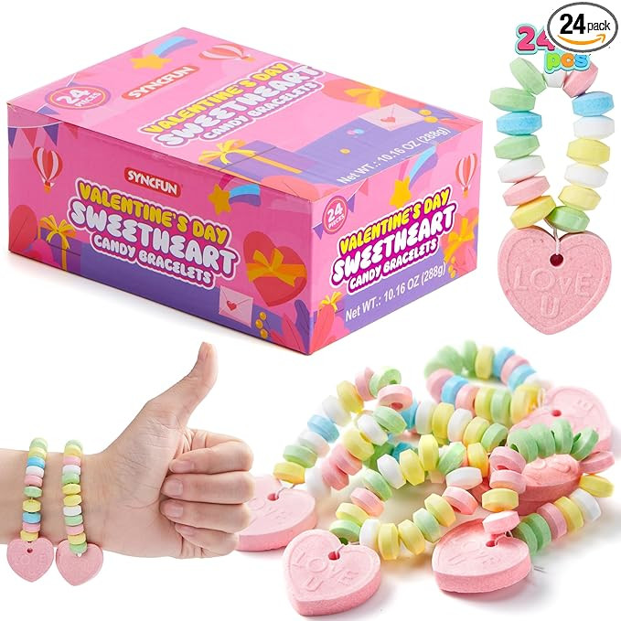 SYNCFUN 24PCS Candy Bracelets, Valentines Day Color Candy Individually Wrapped, Snacks Tiny Candy... | Amazon (US)