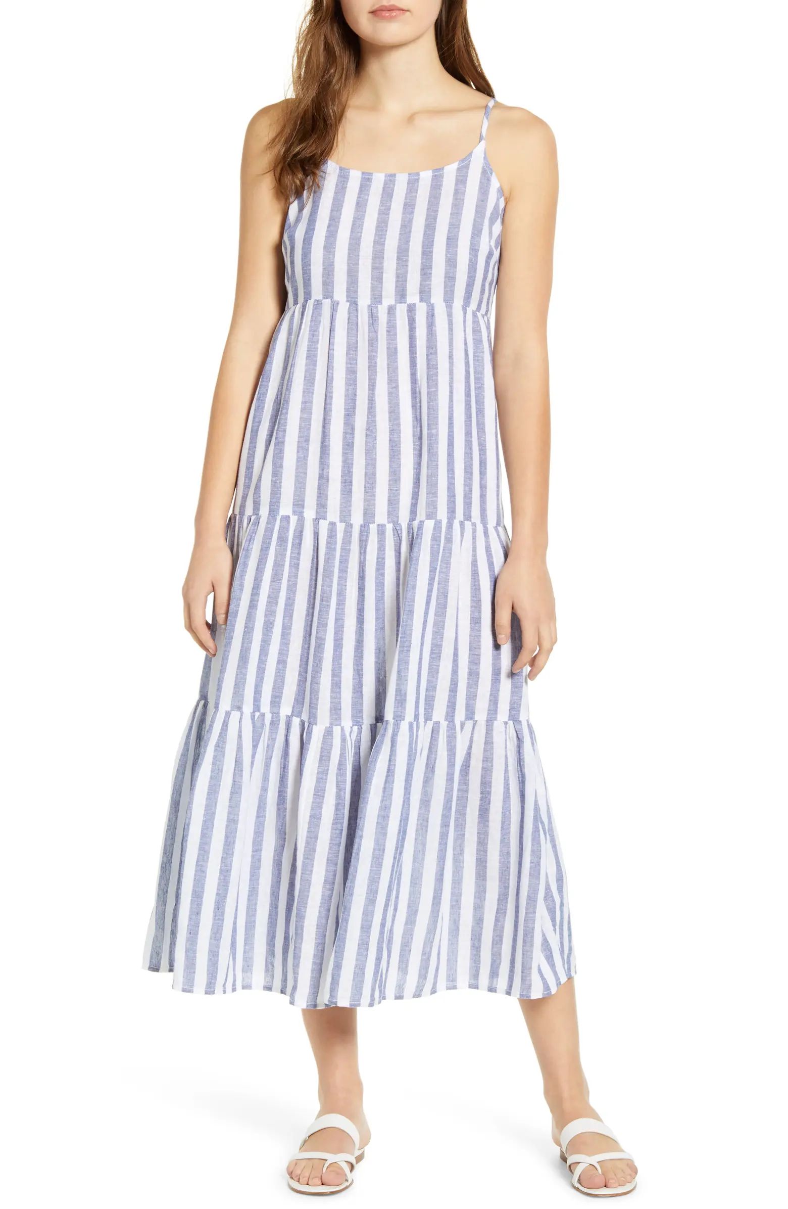 Lana Stripe Linen & Cotton Tiered Midi Sundress | Nordstrom