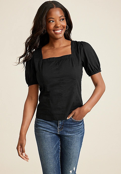 Black Puff Sleeve Corset Blouse | Maurices
