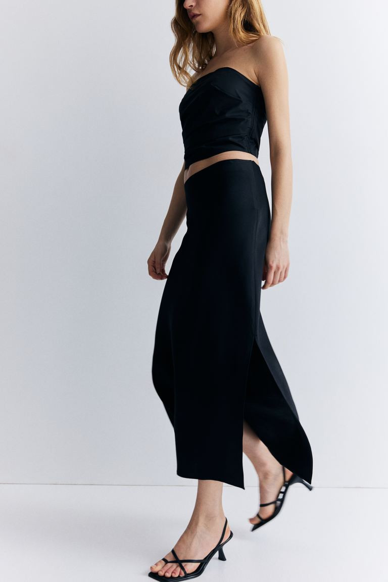 Crêpe Satin Skirt - Low waist - Long - Black - Ladies | H&M US | H&M (US + CA)