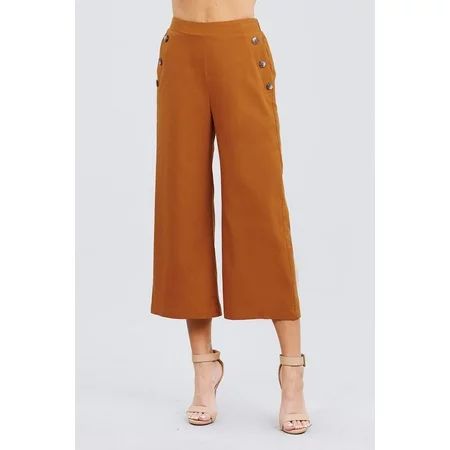 Fake Pocket W/button Detail Wide Long Leg Linen Pants | Walmart (US)