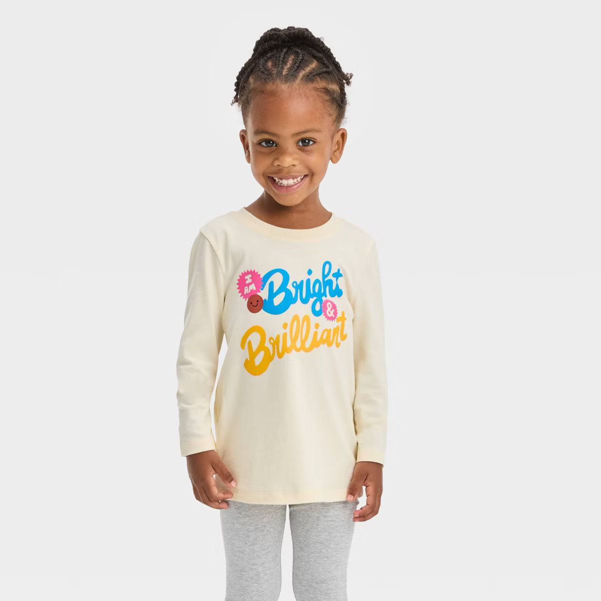 Toddler Girls' 'Bright & Brilliant' Long Sleeve T-Shirt - Cat & Jack™ Off-White 3T | Target
