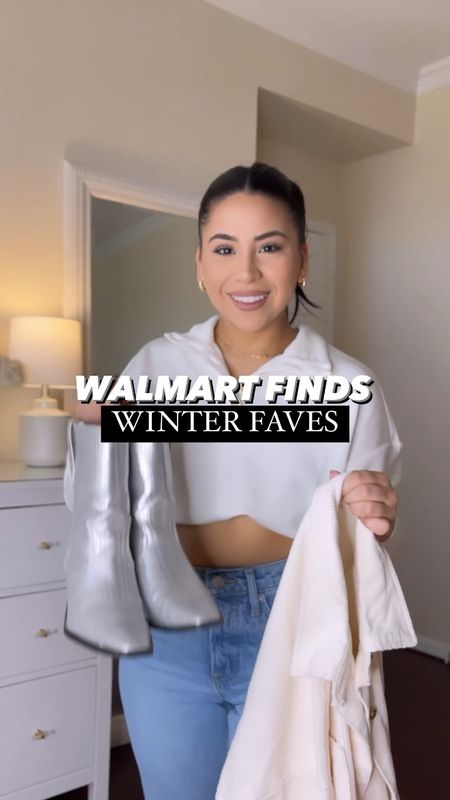 Walmart winter fashion finds 
Faux leather jacket 
Bodysuit 
White sweater 
Mom jeans 
Silver boots 
Mini ugg dupes 

#LTKsalealert #LTKunder100 #LTKstyletip