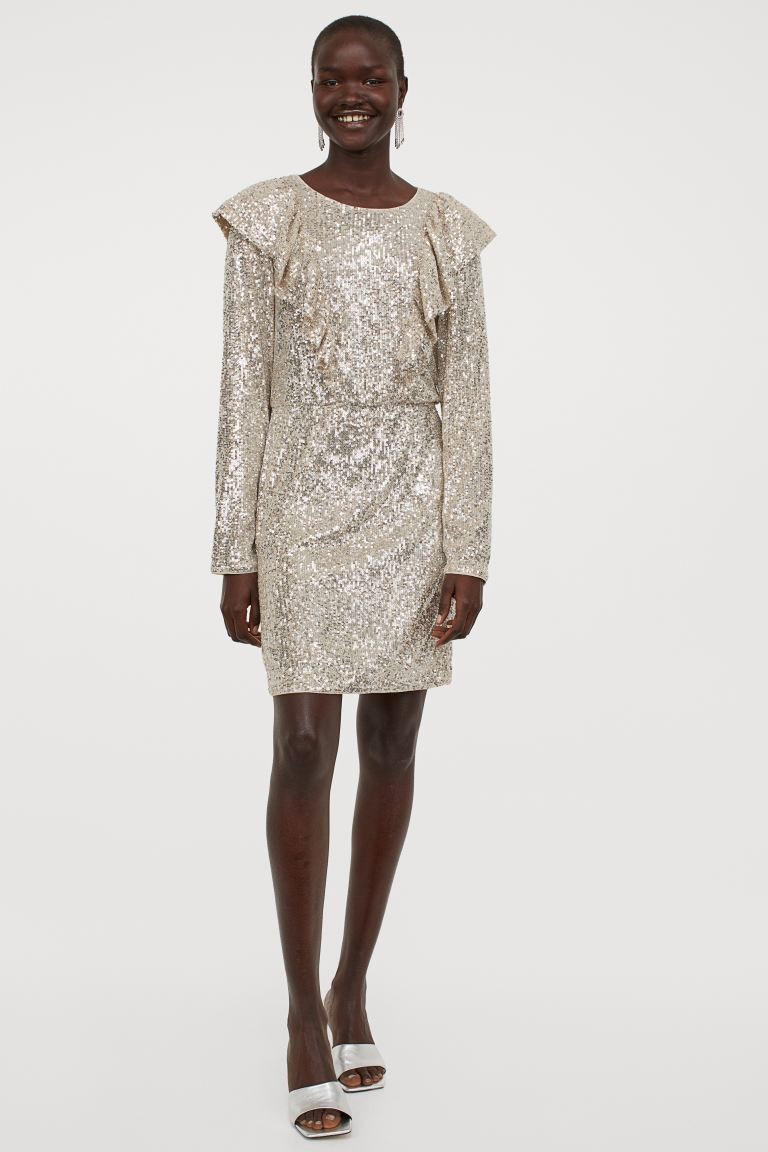 Flounce-trimmed Sequined Dress | H&M (US + CA)