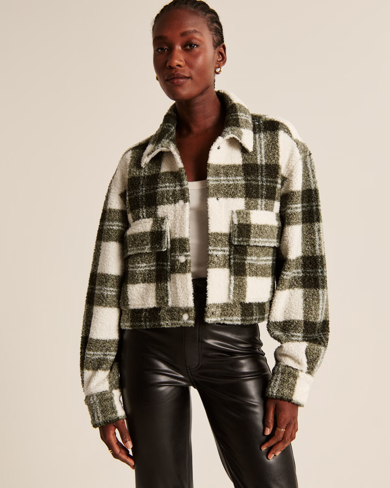 Women's Cropped Sherpa Shirt Jacket | Women's Coats & Jackets | Abercrombie.com | Abercrombie & Fitch (US)
