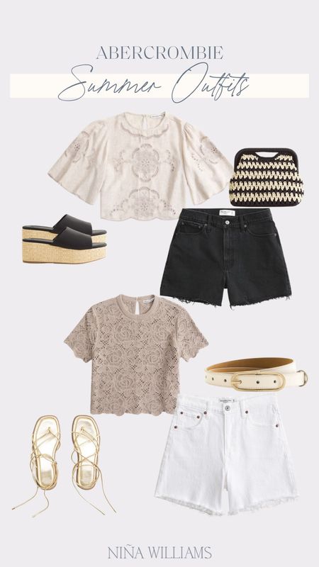 Abercrombie summer outfits! Neutral summer tops - white shorts - summer sandals - straw purse - crop top

#LTKstyletip #LTKfindsunder100