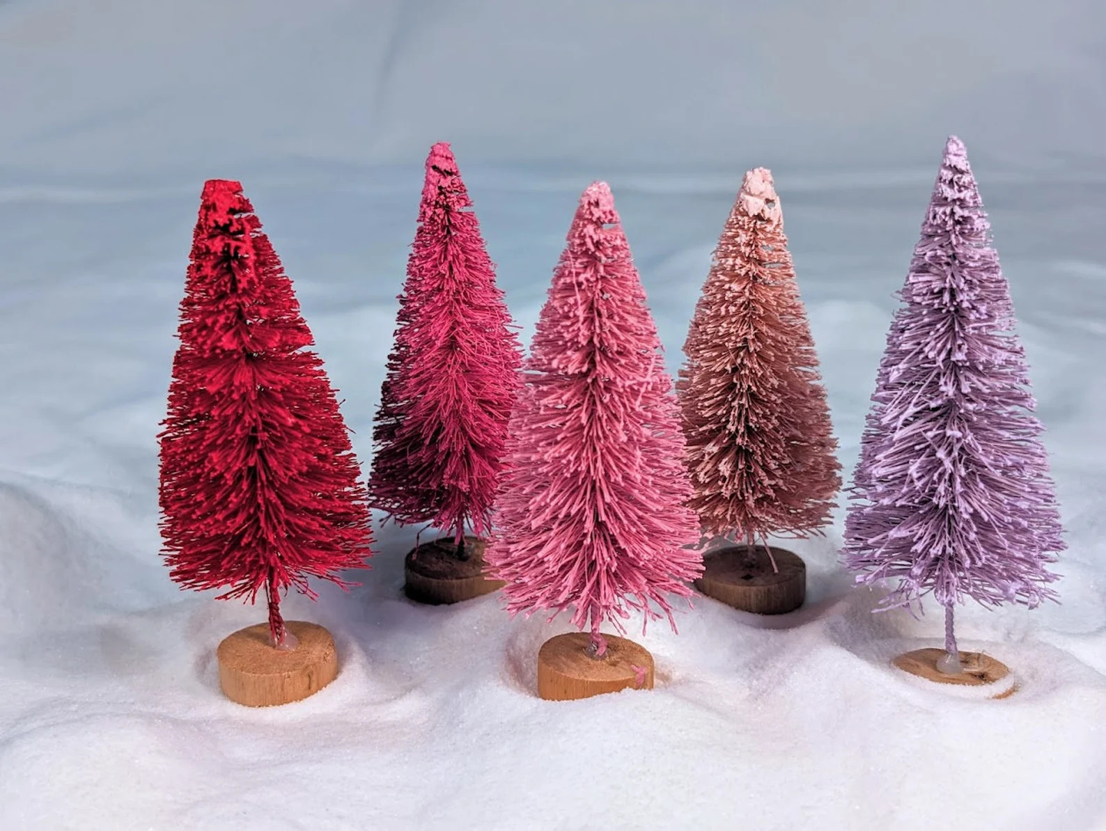 Five 8.5cm Sisal/bottle Brush Christmas Trees in Red, Pinks and Lilac. - Etsy | Etsy (US)