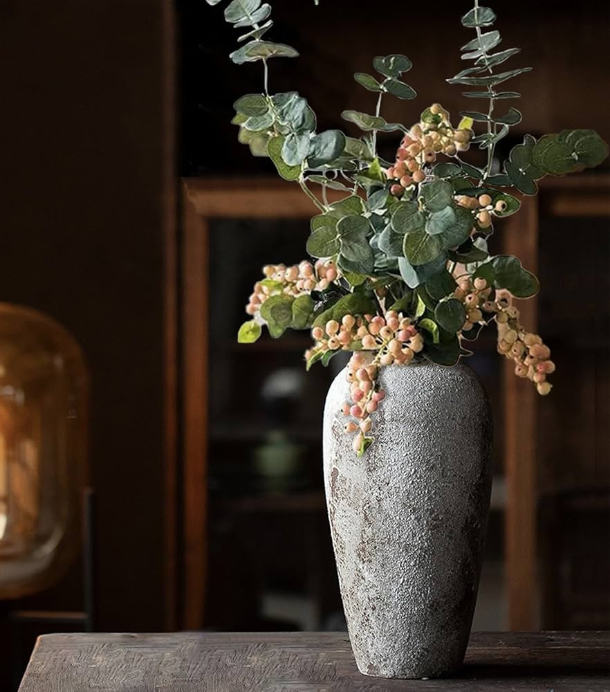 POPGRAT Large Ceramic Rustic Vase for Home Decor, Distressed Pottery Terracotta Clay Flower Vases... | Amazon (US)