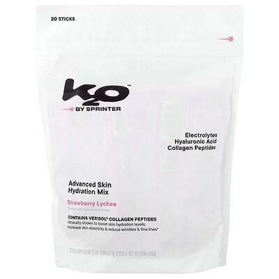 k2o by Sprinter, Advanced Skin Hydration Mix, Strawberry Lychee, 20 Sticks, 0.26 oz (7.5 g) Each | iHerb