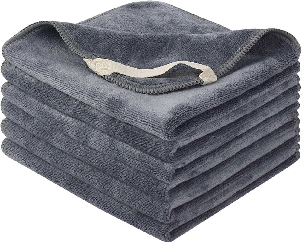 SINLAND Microfiber Facial Cloths Fast Drying Washcloth 12inch x 12inch Grey 6 pack … | Amazon (US)