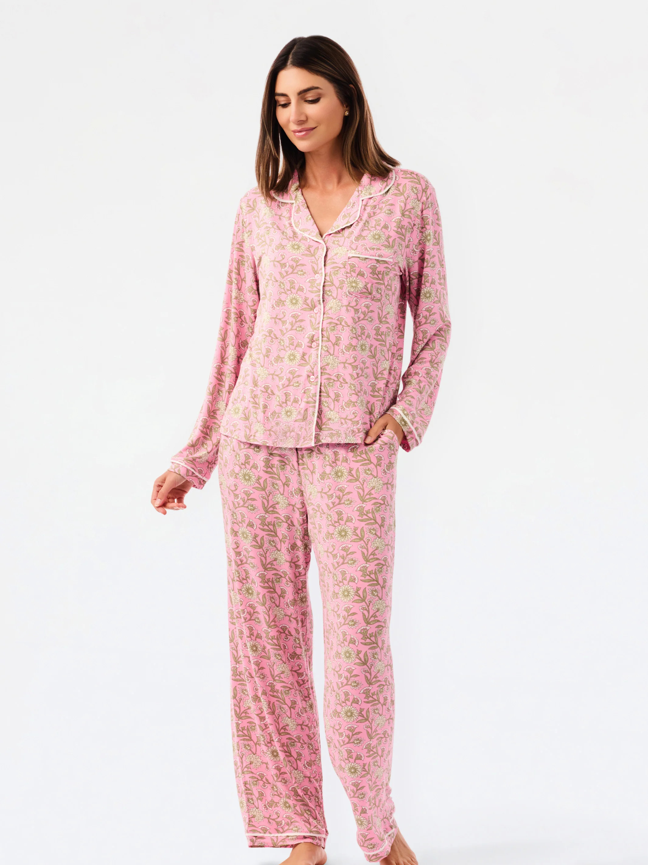 Women's Charlotte Pants Set | Thistle Vines Pink | Mary Square