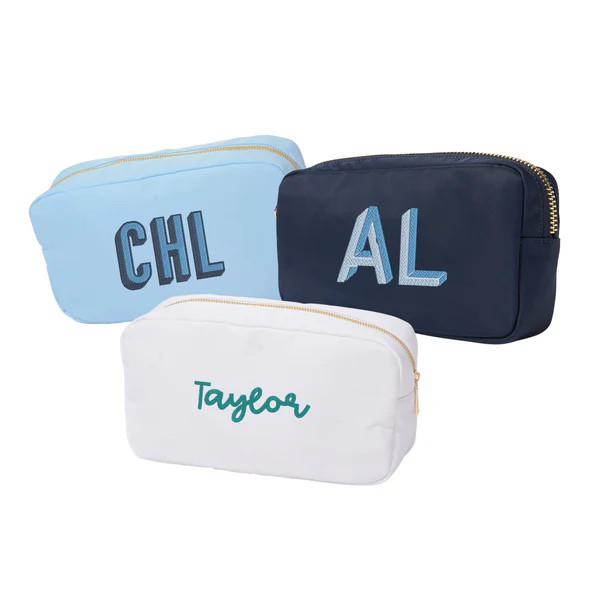 Embroidered Large Nylon Pouch | Sprinkled With Pink