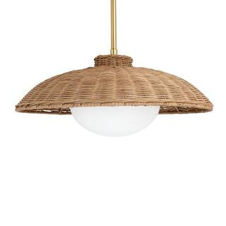 Belleville 60-Watt Light Brown Boho Pendant Light with Glass Diffuser, Rattan Pendant Light with Shade | The Home Depot