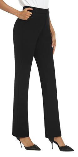 iChosy Women's Stretchy Straight Leg Dress Work Pants Business Office Casual Slacks with Pockets Black 2 Regular | Amazon (US)