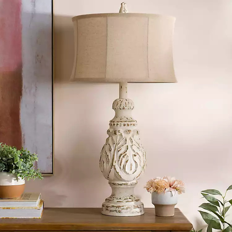 Caroline Distressed Cream Table Lamp | Kirkland's Home