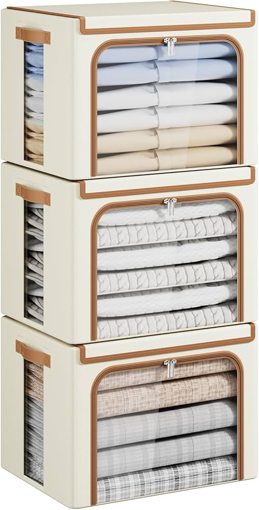 Yecaye Clothes Storage Bins with Metal Frame, Foldable Clothing Storage Bin with Lid, Stackable O... | Amazon (US)