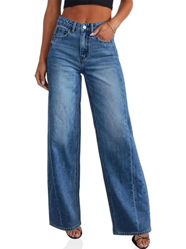 Cicy Bell Womens Wide Leg Jeans High Waisted Boyfriends Baggy Stretchy Denim Pants with Pockets Navy | Amazon (US)