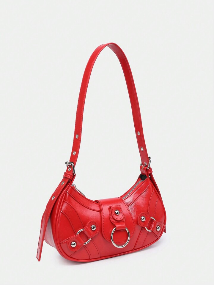 1pc Women's Vintage Y2k Motorcycle Punk Style Rivet Decoration Hardware Black Wax Oil Pu Leather ... | SHEIN