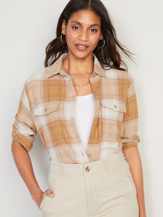 Long-Sleeve Plaid Flannel Boyfriend Tunic Shirt for Women | Old Navy (US)