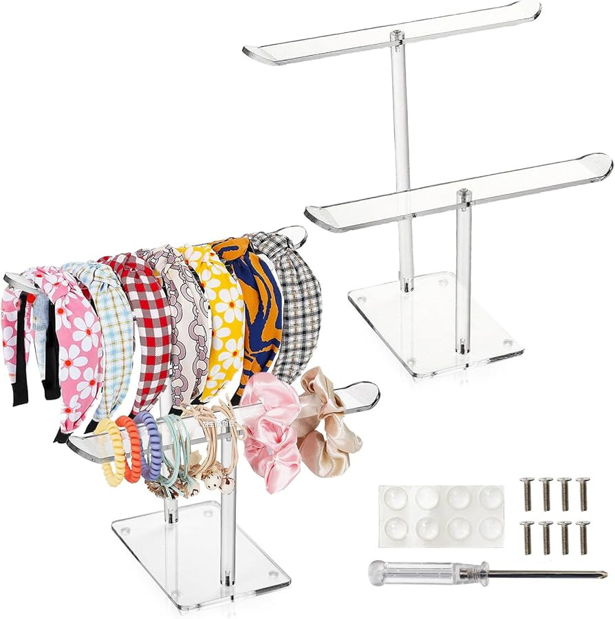 ZEAYEA 2 Pack Acrylic Headband Holder, 2-Tier Clear Hair Hoop Display Stand, Hair Ropes Accessori... | Amazon (US)