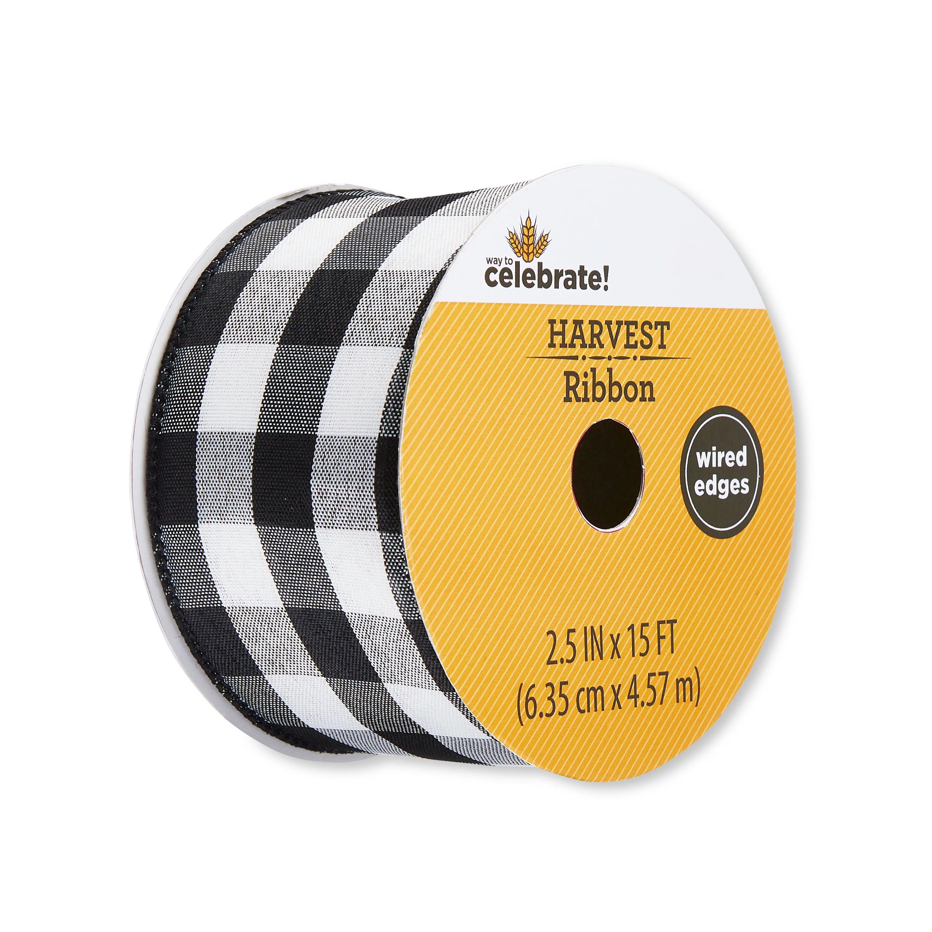 Fall, Harvest Black & White Buffalo Plaid Ribbon, 2.5" x 15', Way to Celebrate | Walmart (US)