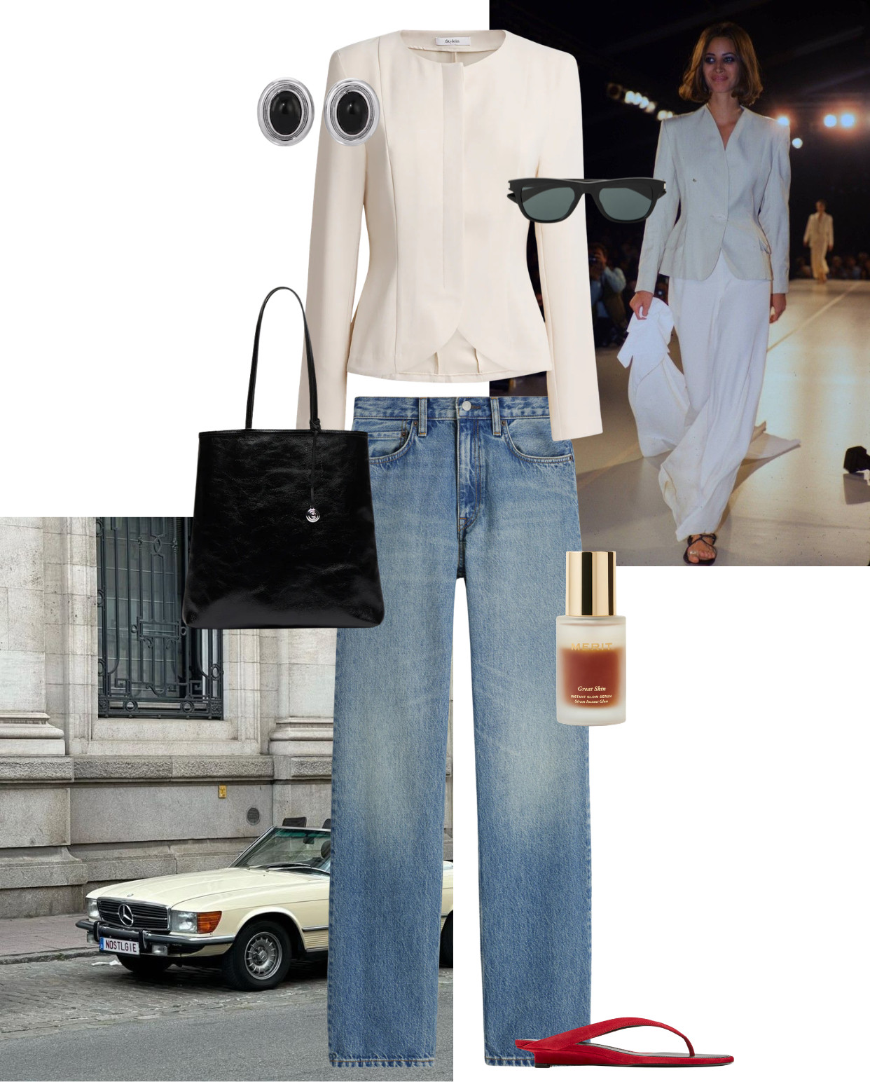Love the Silhouette of This Peplum Jacket + Mid Wash Jeans + Leather Tote + Red Flip Flops 

 #LTKuk #LTKsummer #LTKeurope