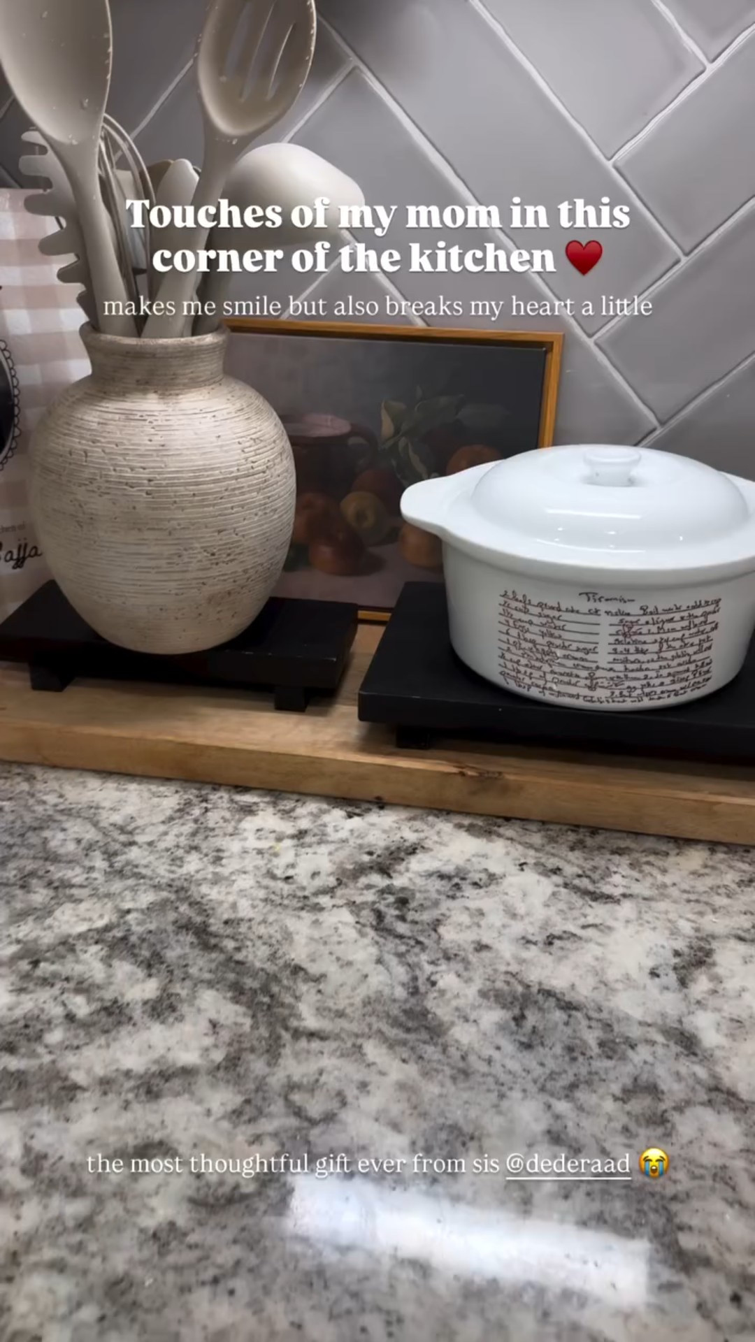 Touches of my mom in this corner of the kitchen ♥️ the most thoughtful gift ever from sis @dederaad 😭 @mixbook  makes me smile but also breaks my heart a little