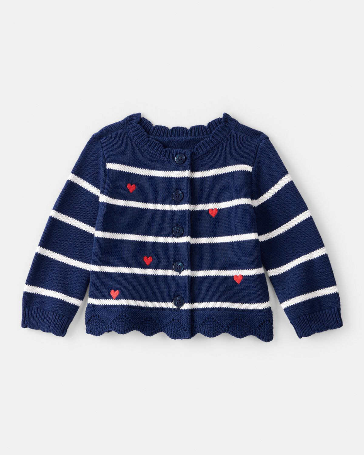 Baby Girl Striped Heart Long-Sleeve Cardigan - Navy | Carter's Inc