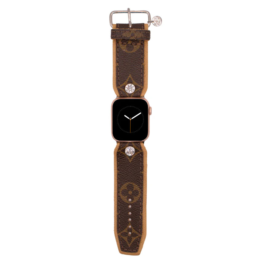 Blessing Band - Upcycled LV Monogram with Tan Watchband with Quatrefoils (All Sizes & Watch Types... | Sparkl