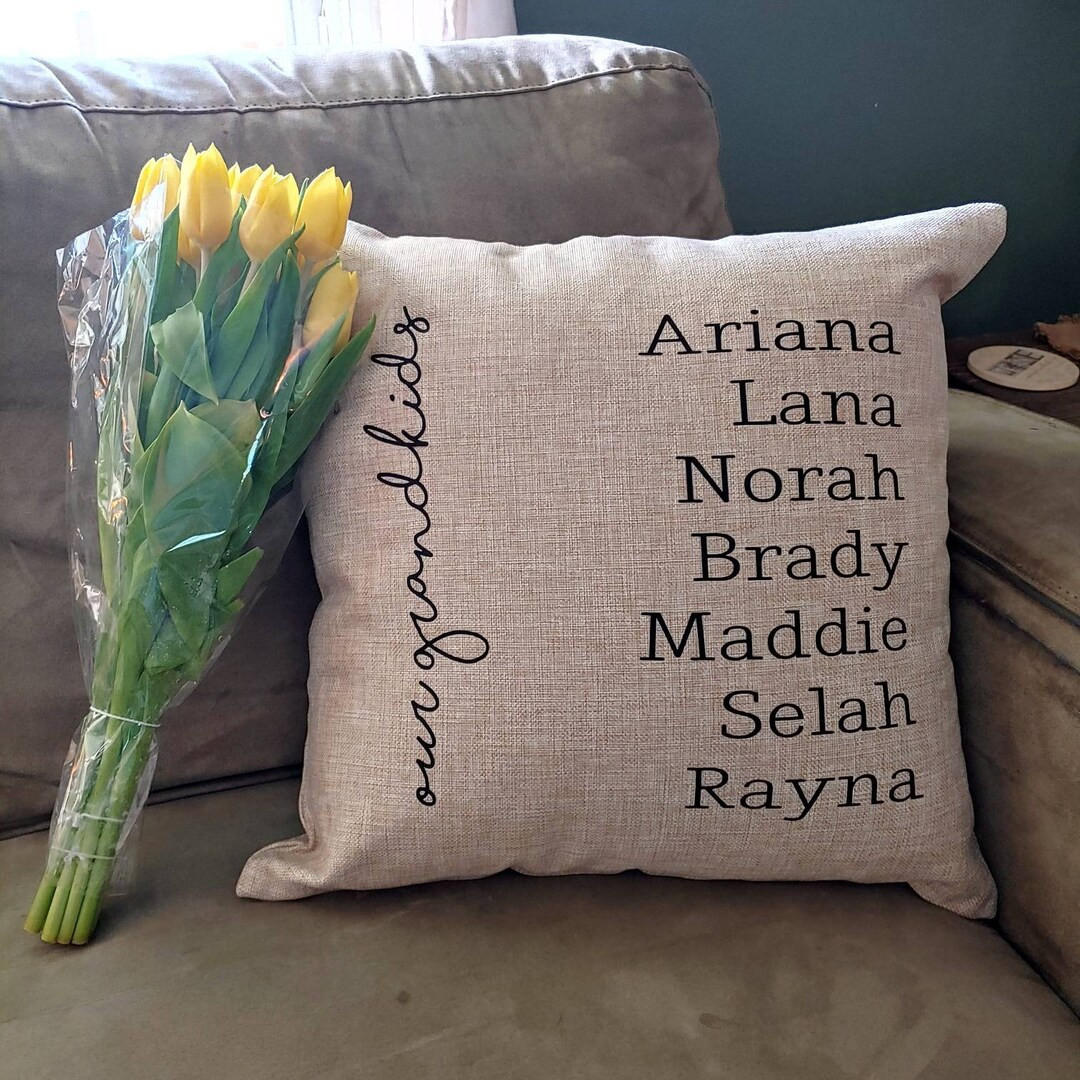 Mothers Day Gift, Grandparent Gift, Grandkids Pillow, Gift for Mom, Personalized Pillow, Name Thr... | Etsy (US)