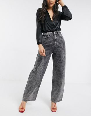 ASOS DESIGN high rise 'relaxed' dad jeans in black acid wash | ASOS US