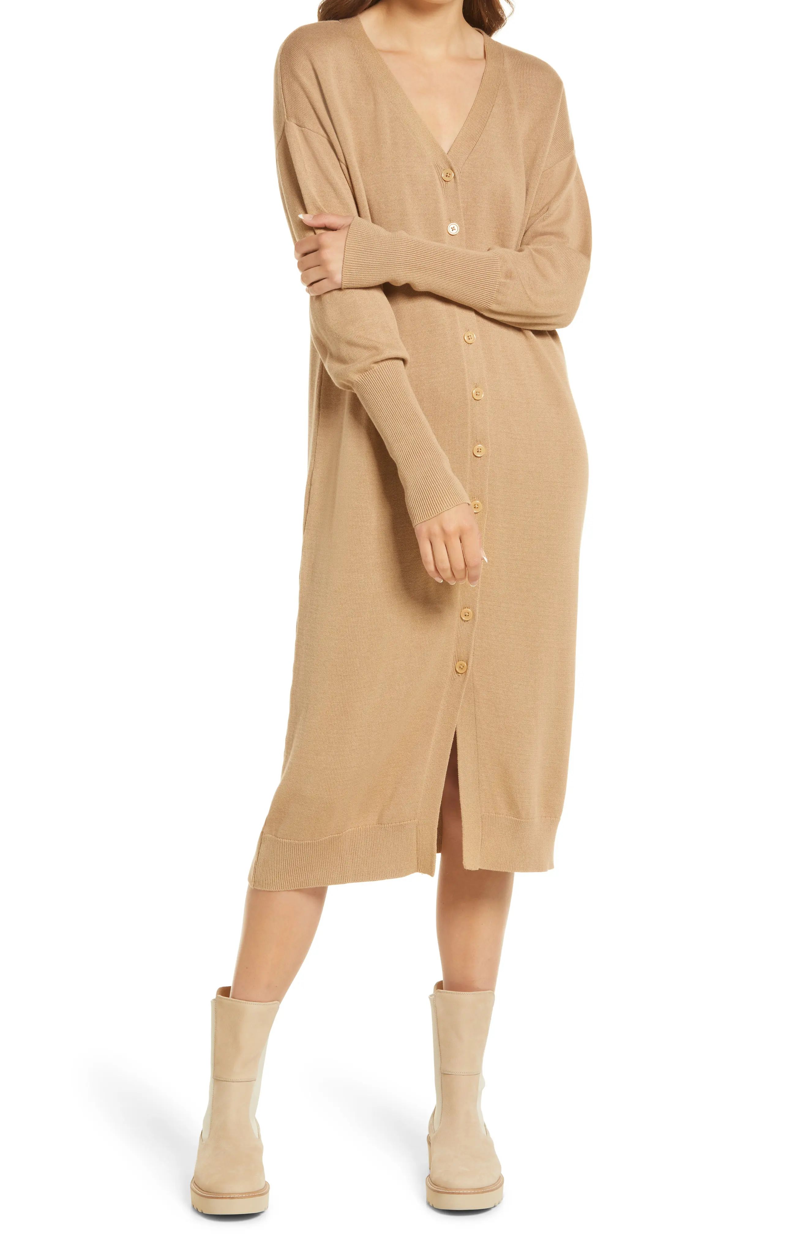 Treasure & Bond Button Front Sweater Dress, Size Small in Tan Dale at Nordstrom | Nordstrom