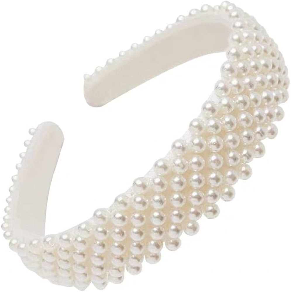 AKOAK 1 Pack White Pearl Headband for Women's Wedding Bridal Hair Accessories Handmade Beaded Hea... | Amazon (US)