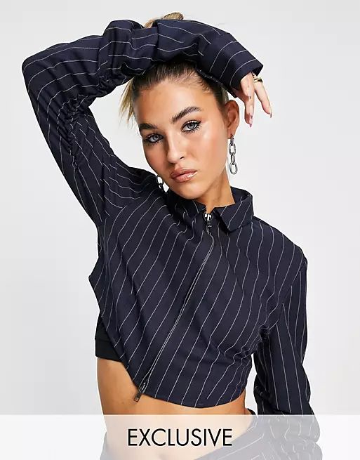 COLLUSION cropped shirt in navy pinstripe - part of a set | ASOS (Global)