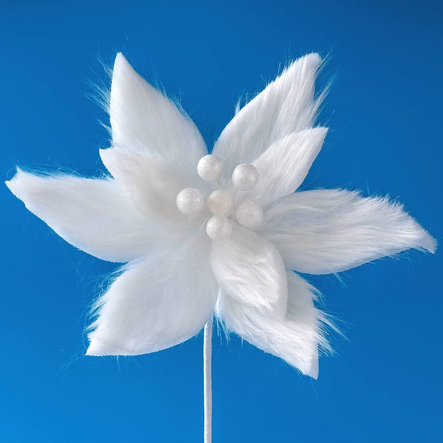 Christmas Tree Picks, Xmas Stem White Plush Poinsettia Flowers for Holiday Decorations, Buffalo C... | Amazon (US)