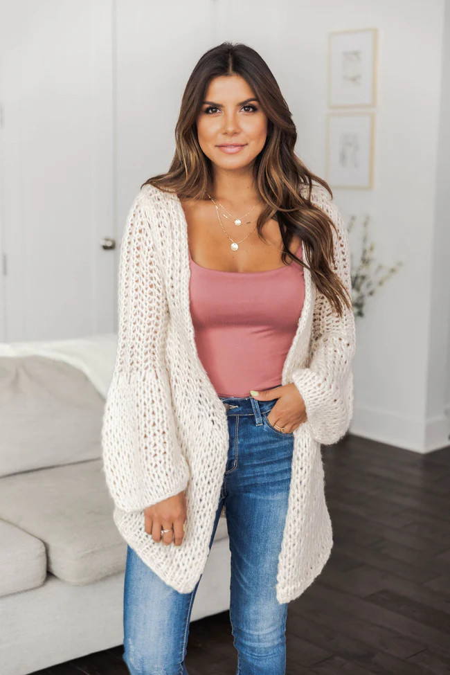 Freely Feeling Open Knit Cardigan Cream | The Pink Lily Boutique