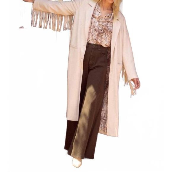 NEW SKIES ARE BLUE fringe detail maxi coat in cream | Poshmark