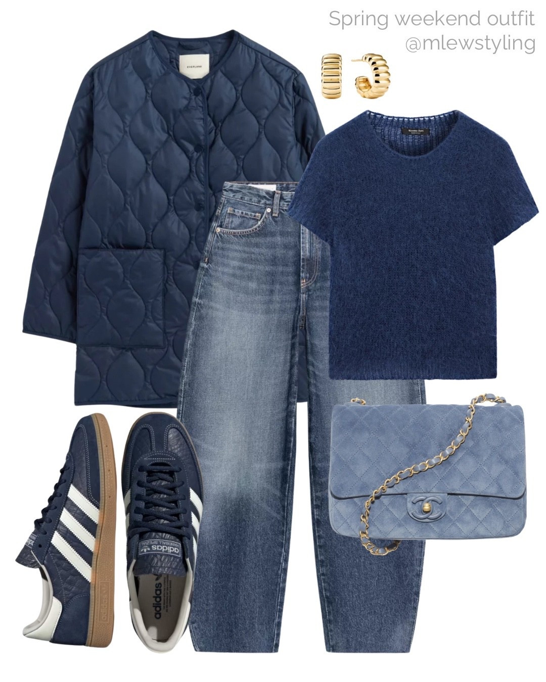 Navy blue spring outfit 🦋

Tags: sweater tee, everlane quilted jacket, barrel leg jeans, navy adidas sneakers, weekend outfit, neutral aesthetic, capsule wardrobe 

#LTKmomlife #LTKootd #LTKSeasonal